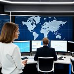 A diverse team of professional data analysts and crisis managers, fully clothed in modest business attire, intently collaborating in a high-tech command center. Large holographic displays in the background show real-time behavioral data visualizations, flow charts, and communication networks, indicating active crisis monitoring. The atmosphere is calm and focused, with each team member exhibiting a natural pose and professional demeanor. The lighting is modern and functional, emphasizing the serious yet controlled environment. Perfect anatomy, correct proportions, well-formed hands, proper finger count, natural body proportions, professional photography, high quality, safe for work, appropriate content, family-friendly.